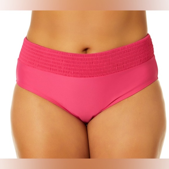 Time and Tru Women 3X Swimsuit Bottom Summer Fuchsia Pink Smocked High Waist New - Picture 2 of 4
